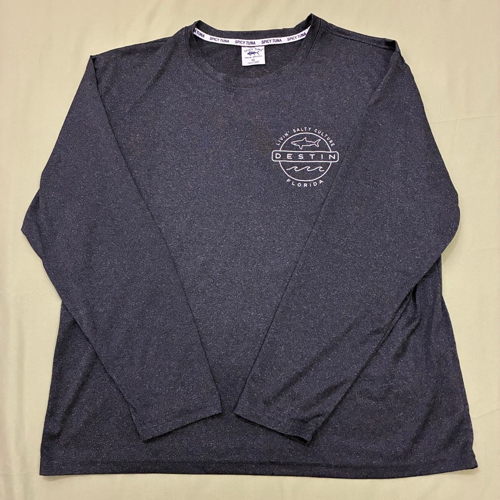Spicy Tuna Long Sleeve Shirt Mens XL Gray Destin Florida Shark Graphic